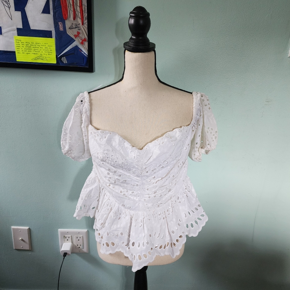 Express White Off Shoulder Eyelet T-Shirt